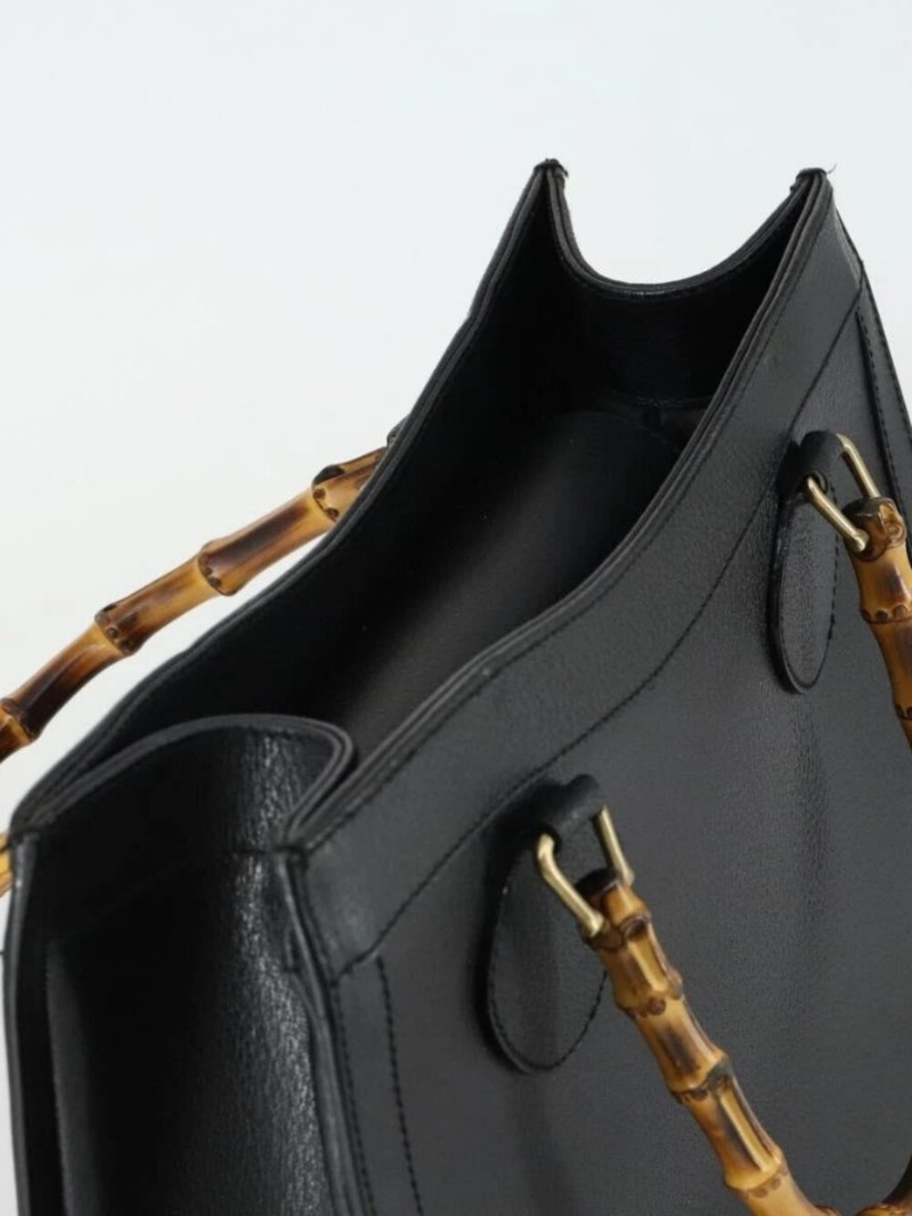 GUCCI Bamboo Hand Bag Leather Black Gold 002 1186 0260 Auth 156902 - Picture 7 of 16